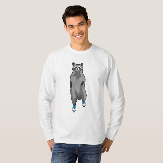 Racoon bei Ice Skaten mit Ice-Skaten T-Shirt (Vorne ganz)