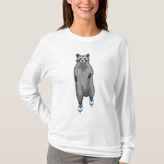 Racoon bei Ice Skaten mit Ice-Skaten T-Shirt (Vorderseite)