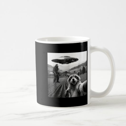 Racoon Bigfoot Selfie Ufo Funny Racoon Alien Bigfo Kaffeetasse (Rechts)
