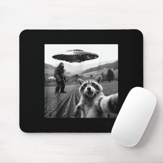 Racoon Bigfoot Selfie Ufo Funny Racoon Alien Bigfo Mousepad (Mit Mouse)
