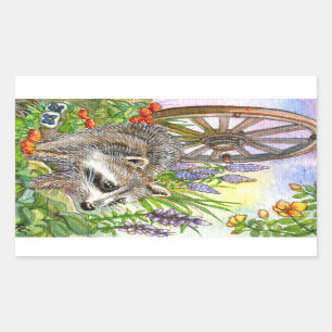 Racoon by Flower Garden Rechteckiger Aufkleber