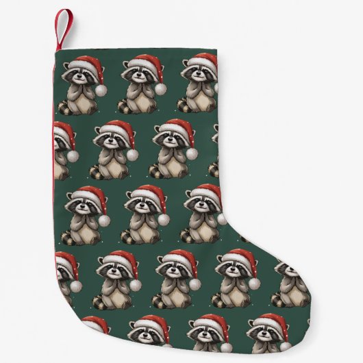 Racoon Christmas Animal Santa Hat Xmas Kleiner Weihnachtsstrumpf (Vorderseite)