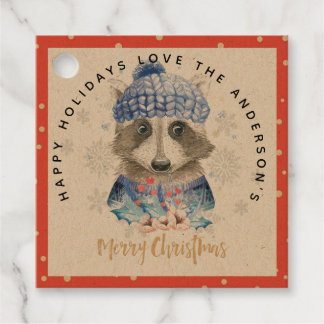 Racoon Christmas WAtercolor Blue Red Niedliche Ges Geschenkanhänger
