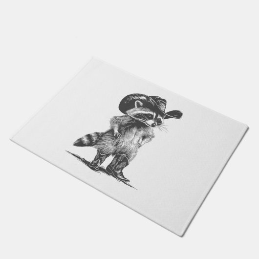 Racoon Cowboy Funny Racoon Grafik Männer Frauen Fußmatte (Schrägansicht)