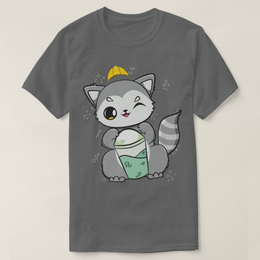 Racoon Drinks Boba für Bauarbeiter Premium T-Shirt (Design vorne)