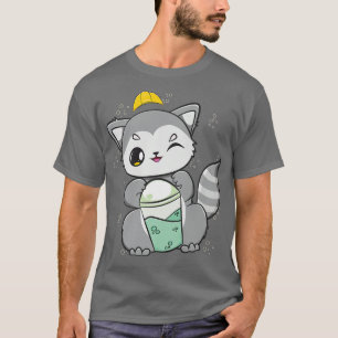 Racoon Drinks Boba für Bauarbeiter Premium T-Shirt
