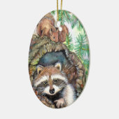 Racoon im Baum-Loch mit Eichhörnchen Keramikornament (Links)