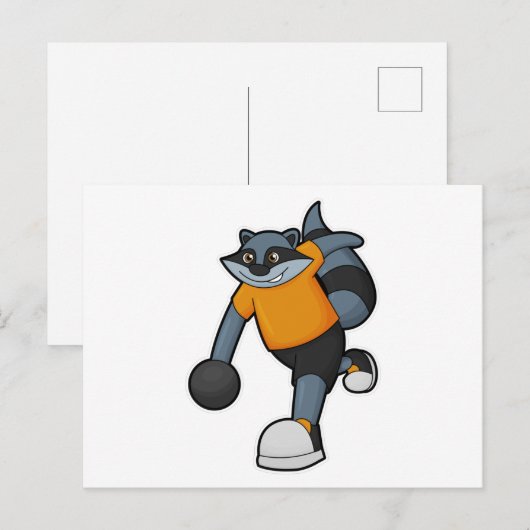 Racoon im Bowling mit Bowlingball Postkarte (Vorne/Hinten)