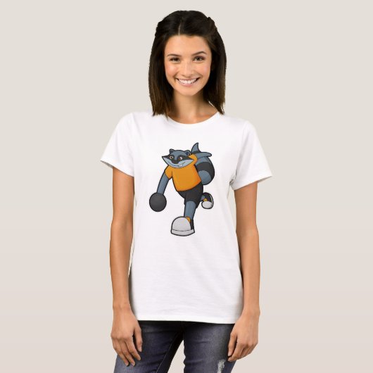 Racoon im Bowling mit Bowlingball T-Shirt (Vorne ganz)