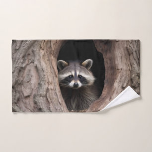 Racoon in der Baumhöhle Badhandtuch Set