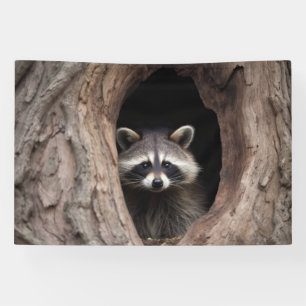 Racoon in der Baumhöhle Banner