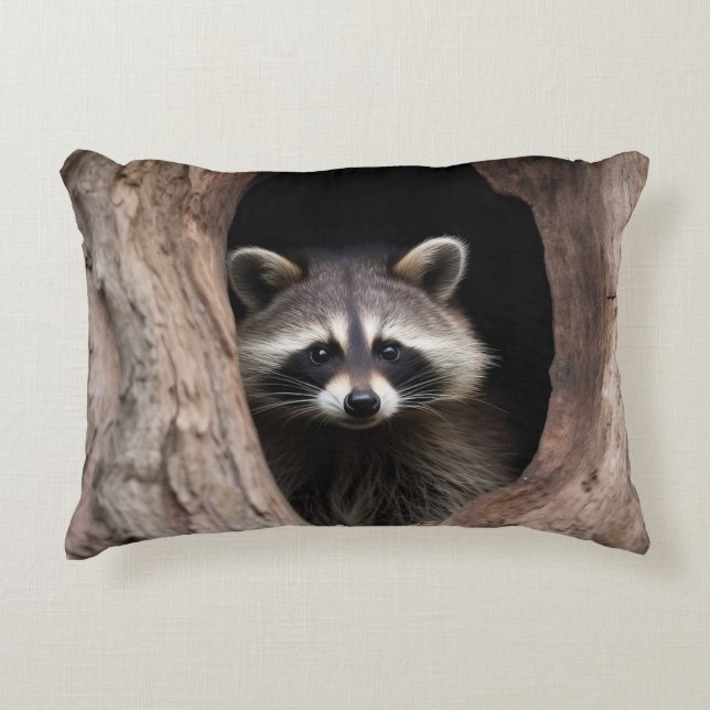 Racoon in der Baumhöhle Dekokissen (Vorderseite)