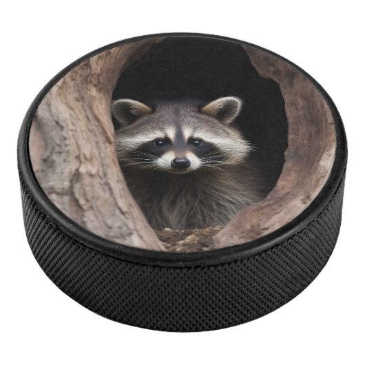 Racoon in der Baumhöhle Eishockey Puck (3/4)