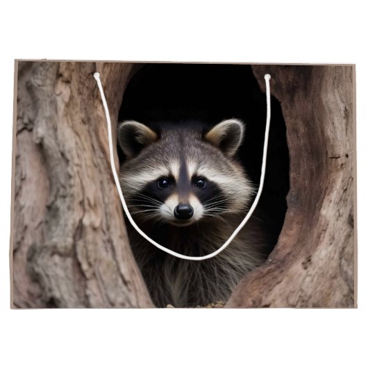 Racoon in der Baumhöhle Große Geschenktüte (Rückseite)
