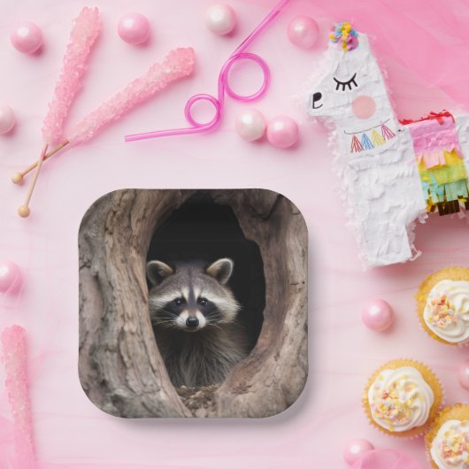 Racoon in der Baumhöhle Pappteller (Party)