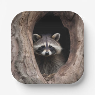 Racoon in der Baumhöhle Pappteller