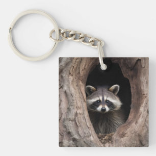 Racoon in der Baumhöhle Schlüsselanhänger