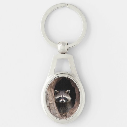 Racoon in der Baumhöhle Schlüsselanhänger (Vorderseite)