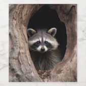Racoon in der Baumhöhle Weinetikett (Einzelnes Label)