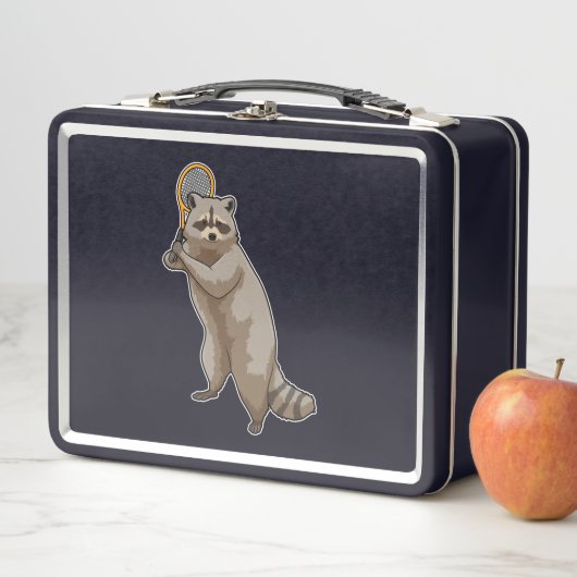 Racoon in Tennis mit Tennisschläger Metall Brotdose (Beispiel)
