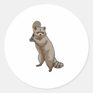 Racoon in Tennis mit Tennisschläger Runder Aufkleber