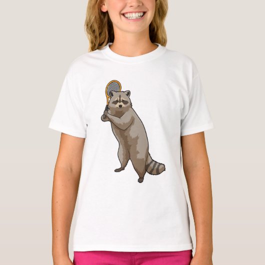 Racoon in Tennis mit Tennisschläger T-Shirt (Vorderseite)