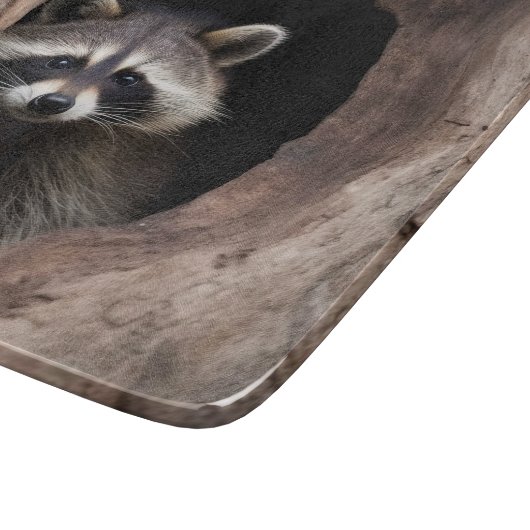 Racoon in Tree Cave Glass Schneidebrett (Ecke)