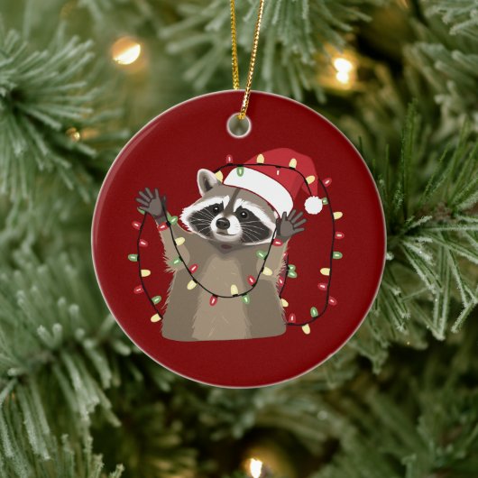 Racoon Lover Christmas Lights Tierische Weihnachts Keramik Ornament (Baum)