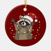 Racoon Lover Christmas Lights Tierische Weihnachts Keramik Ornament (Vorne)