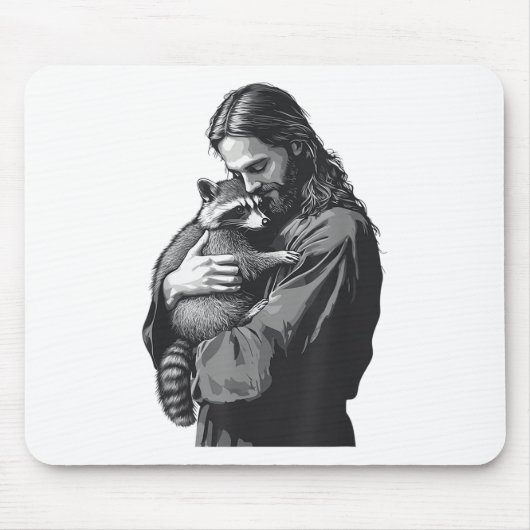 Racoon Lover Trash Panda Christlich Jesus Holding Mousepad (Vorne)