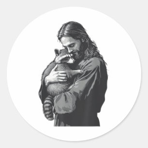 Racoon Lover Trash Panda Christlich Jesus Holding Runder Aufkleber