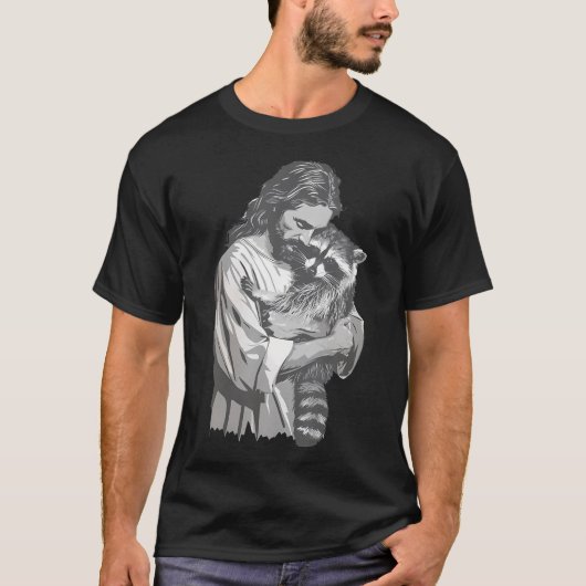 Racoon Lover Trash Panda Christlich Jesus Holding T-Shirt (Vorderseite)