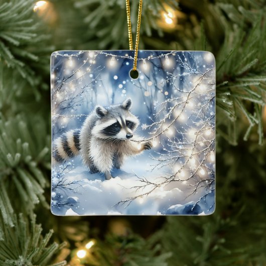 Racoon Magical Enchanted Weihnachtswald Keramikornament (Baum)