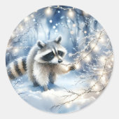 Racoon Magical Enchanted Weihnachtswald Runder Aufkleber (Vorderseite)