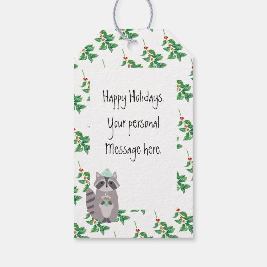 Racoon mit heißem Getränk Geschenkanhänger (Rückseite)