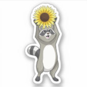 Racoon mit Sonnenblume Aufkleber (Vorderseite)