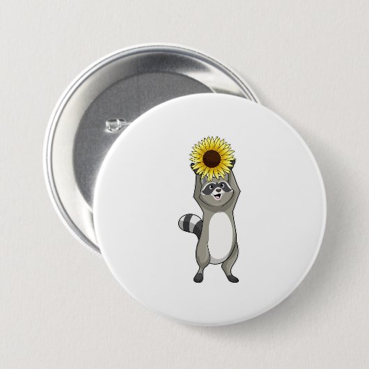Racoon mit Sonnenblume Button (Vorne & Hinten)