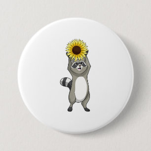 Racoon mit Sonnenblume Button