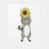 Racoon mit Sonnenblume Fleecedecke (Vorderseite)