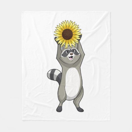 Racoon mit Sonnenblume Fleecedecke (Vorderseite)
