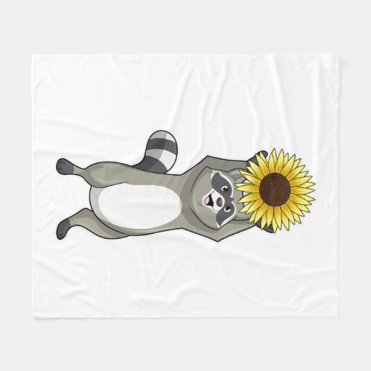 Racoon mit Sonnenblume Fleecedecke (Vorderseite (Horizontal))