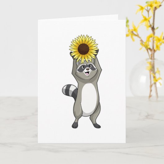 Racoon mit Sonnenblume Karte (Gelbe Blume)