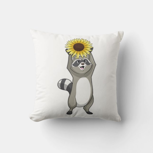Racoon mit Sonnenblume Kissen (Vorderseite)