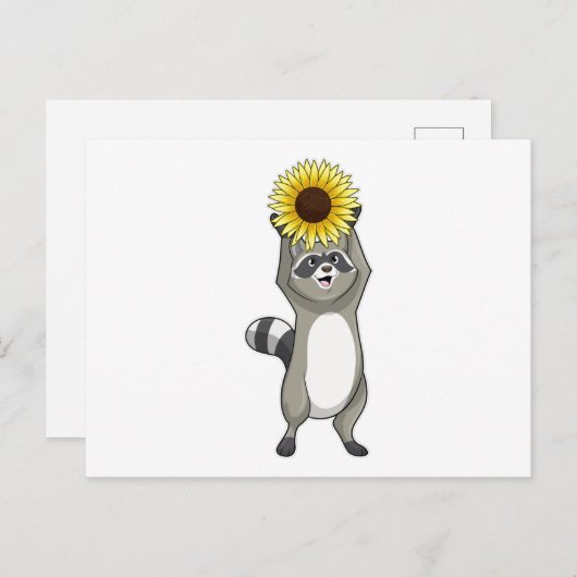 Racoon mit Sonnenblume Postkarte (Vorne/Hinten)