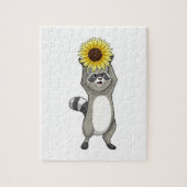 Racoon mit Sonnenblume Puzzle (Vertikal)