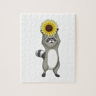 Racoon mit Sonnenblume Puzzle