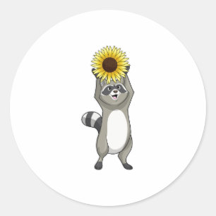 Racoon mit Sonnenblume Runder Aufkleber