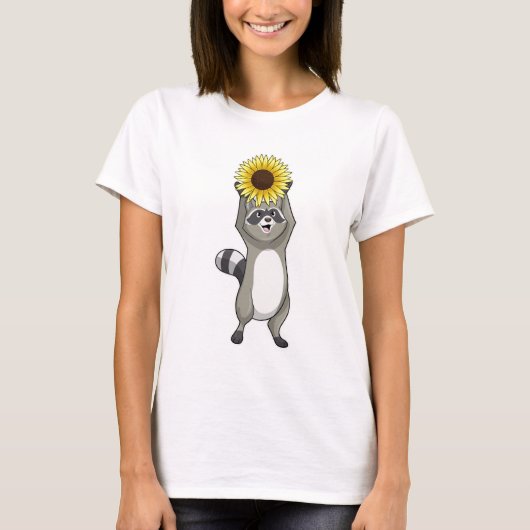Racoon mit Sonnenblume T-Shirt (Vorderseite)
