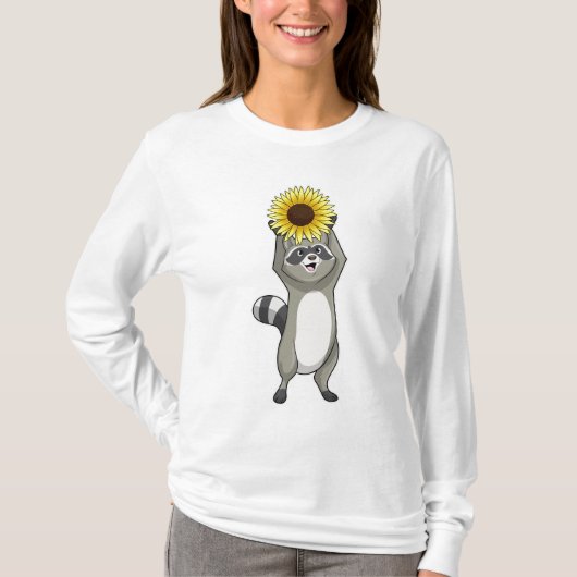Racoon mit Sonnenblume T-Shirt (Vorderseite)