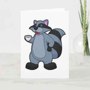 Racoon mit Tasse Kaffee Karte